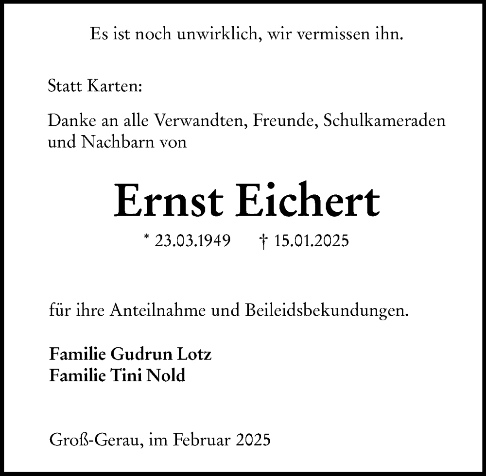  Traueranzeige für Ernst Eichert vom 15.02.2025 aus Groß-Gerauer Echo