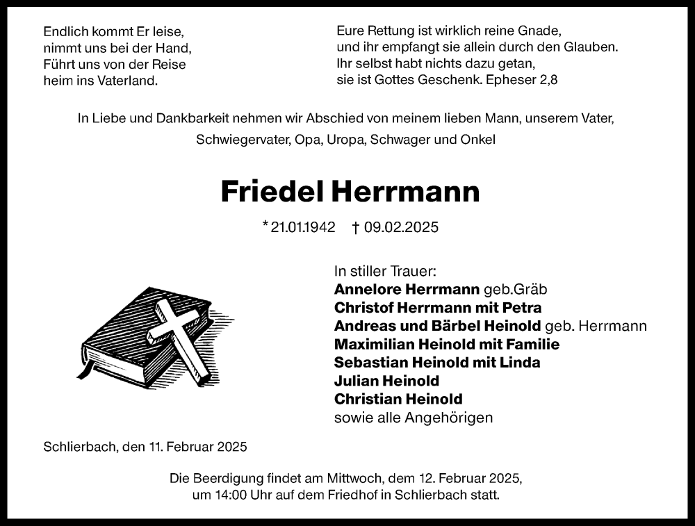  Traueranzeige für Friedel Herrmann vom 11.02.2025 aus Hinterländer Anzeiger