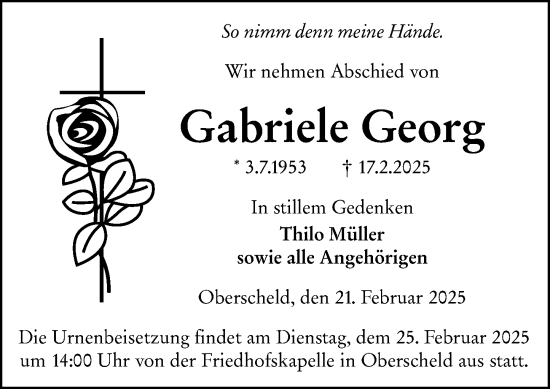Traueranzeige von Gabriele Georg von Dill Block