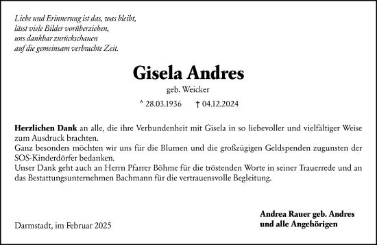 Traueranzeige von Gisela Andres von Darmstädter Echo