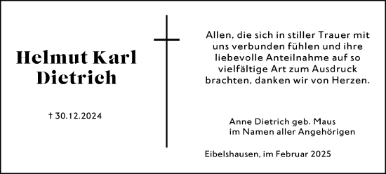 Traueranzeige von Helmut Karl Dietrich von Dill Block