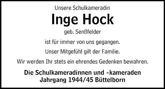 Traueranzeige von Inge Hock von Groß-Gerauer Echo
