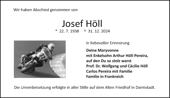 Traueranzeige von Josef Höll von Darmstädter Echo