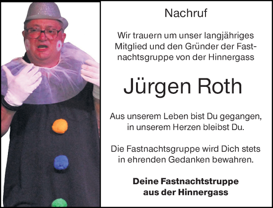 Traueranzeige von Jürgen Roth von Hochheimer Zeitung