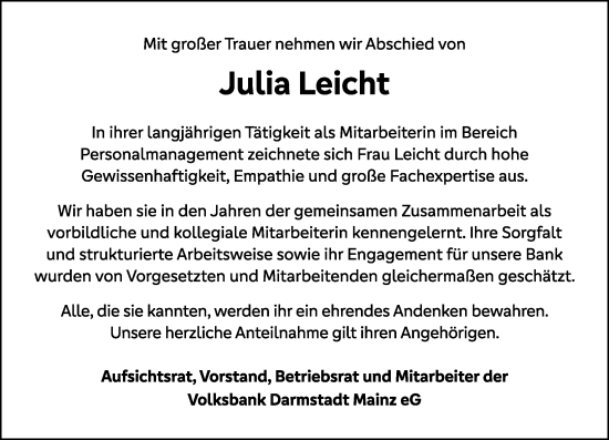 Traueranzeige von Julia Leicht von Groß-Gerauer Echo