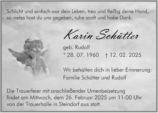 Traueranzeige von Karin Schütter von Wetzlarer Neue Zeitung