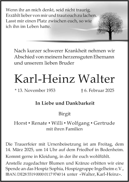 Traueranzeige von Karl-Heinz Walter von Allgemeine Zeitung Mainz