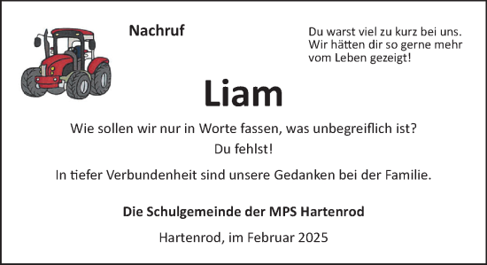 Traueranzeige von Liam  von Hinterländer Anzeiger