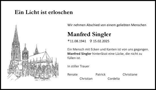 Traueranzeige von Manfred Singler von Hochheimer Zeitung