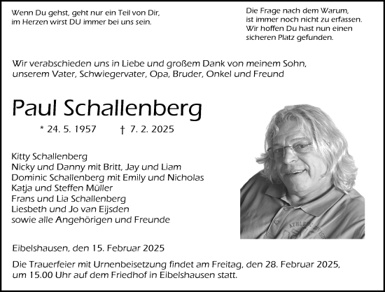 Traueranzeige von Paul Schallenberg von Dill Block