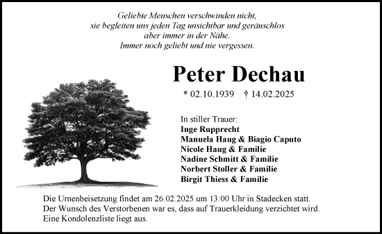 Traueranzeige von Peter Dechau von Allgemeine Zeitung Mainz