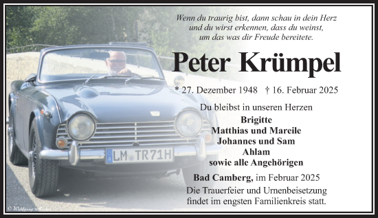 Traueranzeige von Peter Krümpel von Camberger Anzeiger