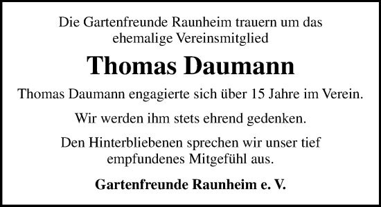 Traueranzeige von Thomas Daumann von Rüsselsheimer Echo