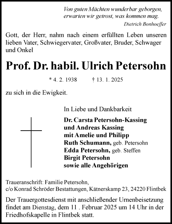 Traueranzeige von Ulrich Petersohn von Darmstädter Echo
