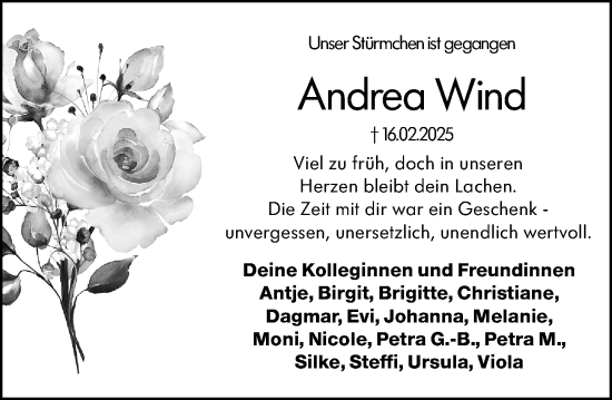 Traueranzeige von Andrea Wind von Odenwälder Echo
