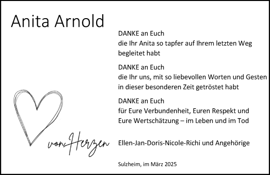 Traueranzeige von Anita Arnold von Allgemeine Zeitung Alzey