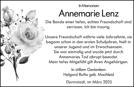 Traueranzeige von Annemarie Lenz von Starkenburger Echo
