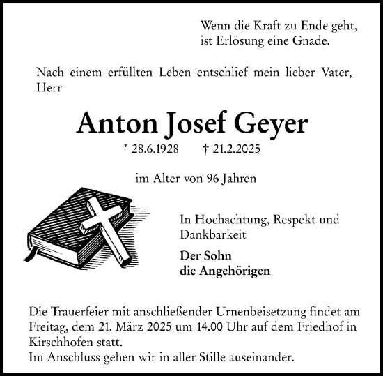 Traueranzeige von Anton Josef Geyer von Weilburger Tageblatt