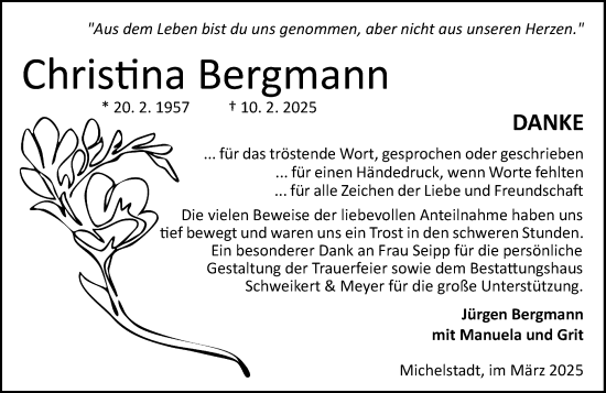 Traueranzeige von Christina Bergmann von Odenwälder Echo