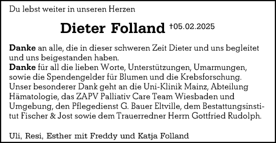 Traueranzeige von Dieter Folland von Wiesbadener Kurier