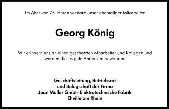 Traueranzeige von Georg König von Rheingau Kurier