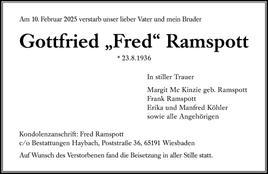 Traueranzeige von Gottfried Ramspott von Wiesbadener Kurier