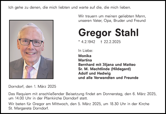 Traueranzeige von Gregor Stahl von Nassauische Neue Presse