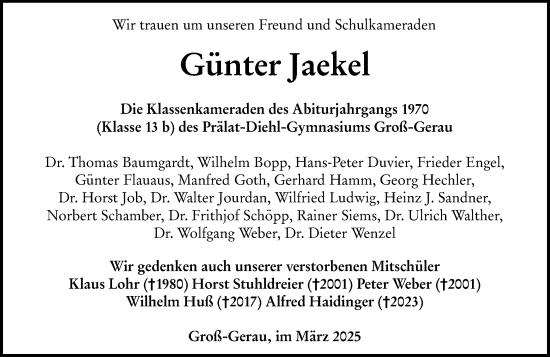 Traueranzeige von Günter Jaekel von Groß-Gerauer Echo