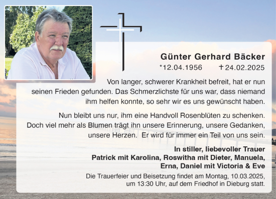 Traueranzeige von Günter Gerhard Bäcker von Dieburger Anzeiger/Groß-Zimmerner Lokal-Anzeiger