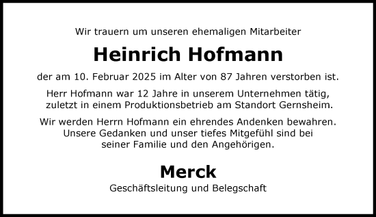 Traueranzeige von Heinrich Hofmann von Groß-Gerauer Echo