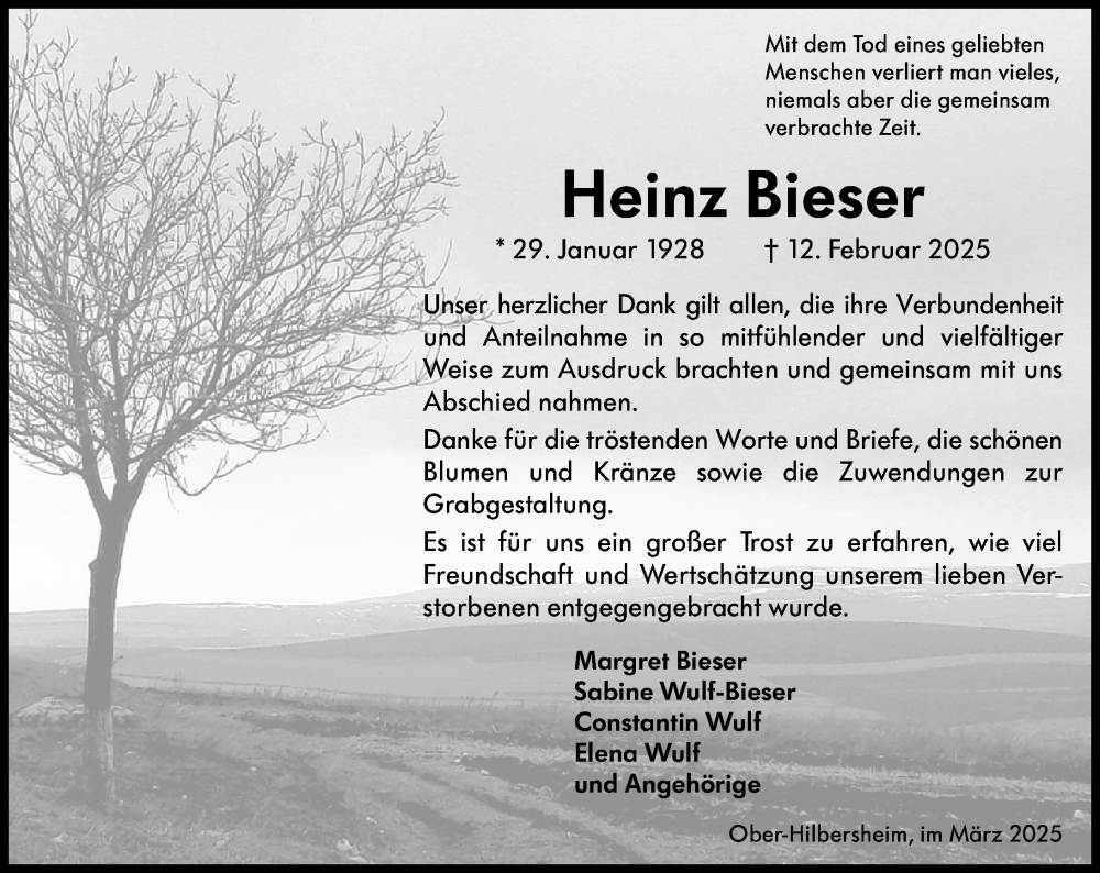  Traueranzeige für Heinz Bieser vom 15.03.2025 aus Allgemeine Zeitung Rheinhessen-Nahe