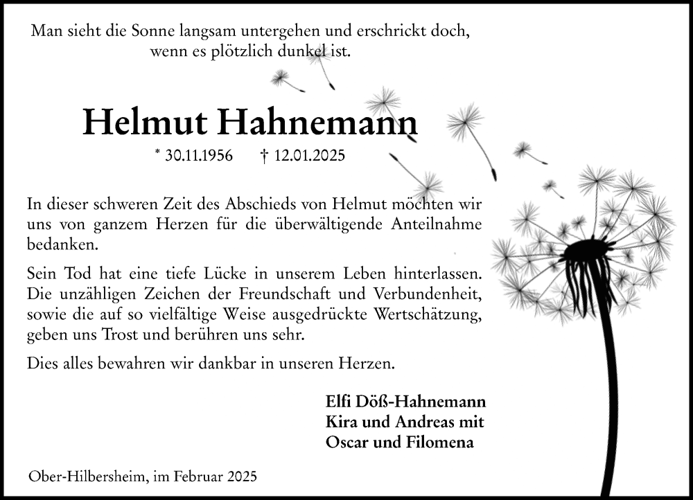  Traueranzeige für Helmut Hahnemann vom 01.03.2025 aus Allgemeine Zeitung Rheinhessen-Nahe