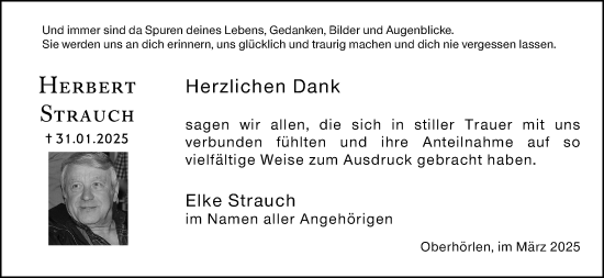 Traueranzeige von Herbert Strauch von Hinterländer Anzeiger