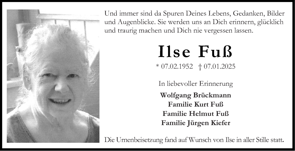  Traueranzeige für Ilse Fuß vom 01.03.2025 aus Darmstädter Echo
