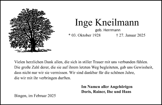 Traueranzeige von Inge Kneilmann von Allgemeine Zeitung Rheinhessen-Nahe