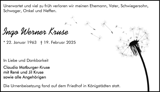 Traueranzeige von Inge Werner Kruse von Rüsselsheimer Echo