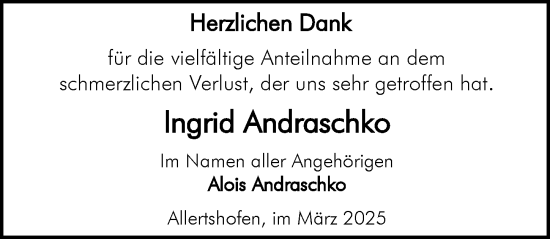 Traueranzeige von Ingrid Andraschko von Darmstädter Echo