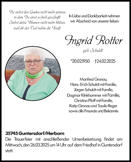 Traueranzeige von Ingrid Rotter von Dill Block