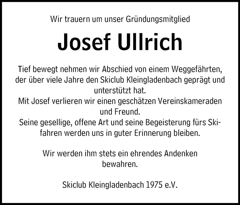  Traueranzeige für Josef Ullrich vom 03.03.2025 aus Hinterländer Anzeiger