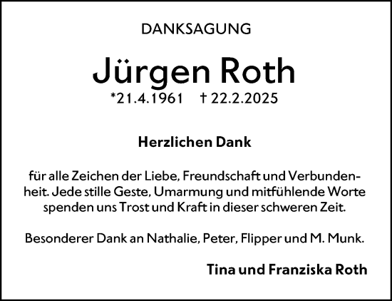 Traueranzeige von Jürgen Roth von Hochheimer Zeitung