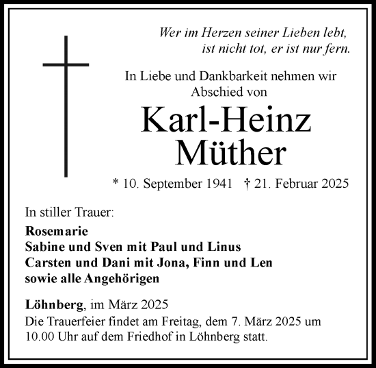 Traueranzeige von Karl-Heinz Müther von Weilburger Tageblatt
