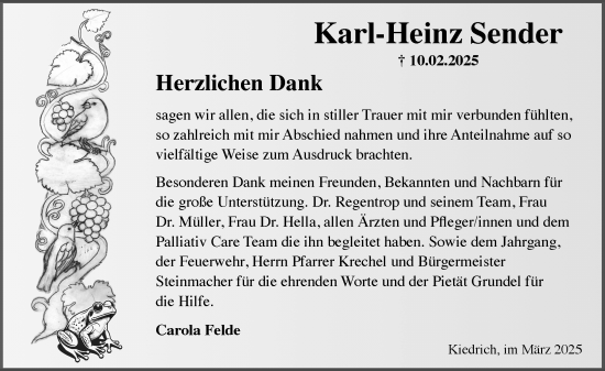 Traueranzeige von Karl-Heinz Sender von Wiesbadener Kurier