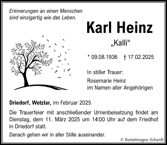 Traueranzeige von Karl Heinz von Dill Block