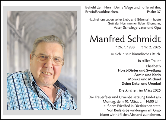 Traueranzeige von Manfred Schmidt von Nassauische Neue Presse