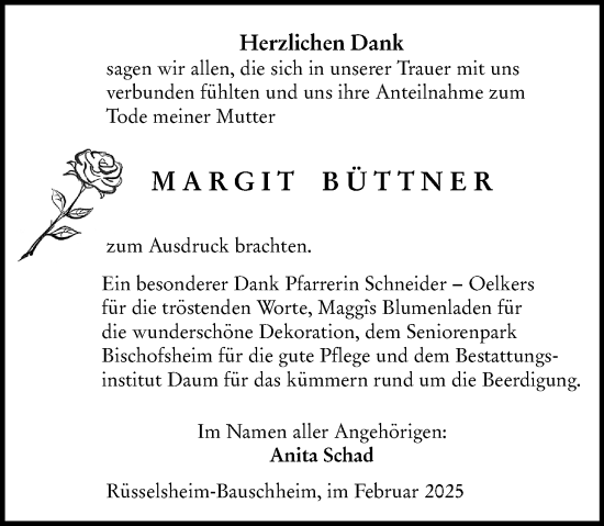 Traueranzeige von Margit Büttner von Rüsselsheimer Echo
