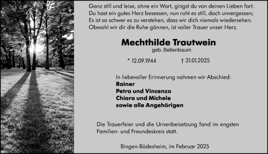 Traueranzeige von Mechthilde Trautwein von Binger-/Ingelheimer Wochenblatt