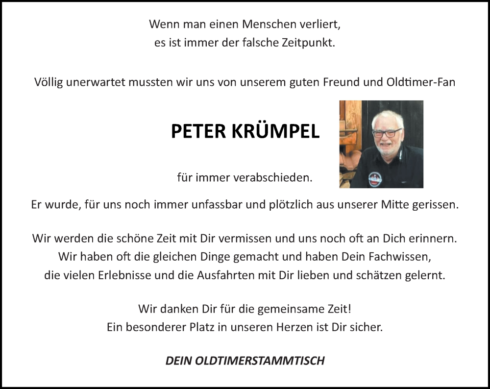  Traueranzeige für Peter Krümpel vom 06.03.2025 aus Camberger Anzeiger