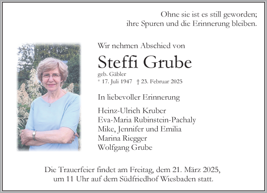 Traueranzeige von Steffi Grube von Wiesbadener Kurier