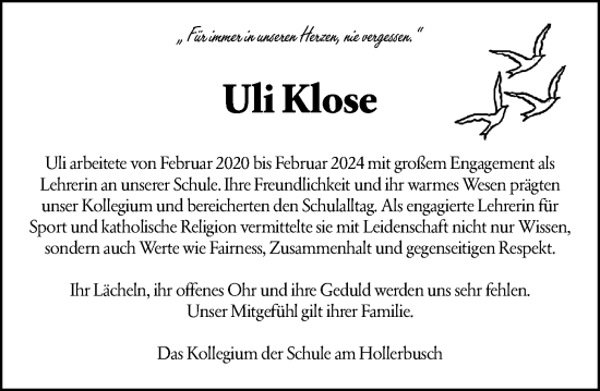 Traueranzeige von Uli Klose von Odenwälder Echo