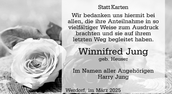 Traueranzeige von Winnifred Jung von Wetzlarer Neue Zeitung